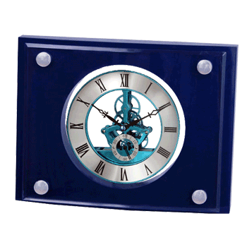 長方形座枱機械鐘#1077 藍色